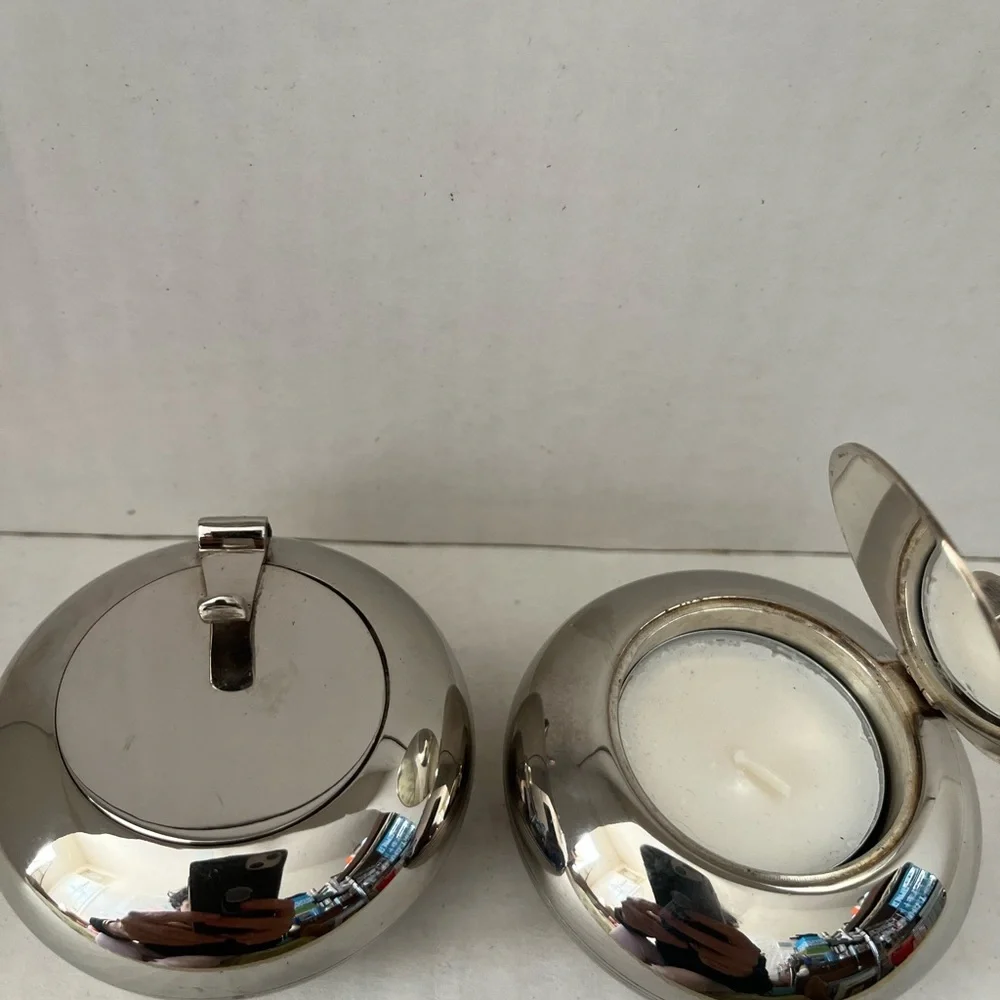 2 Vtg Pottery Barn Silverplated Round Candle Holder/Ash Tray from Pottery Barn
